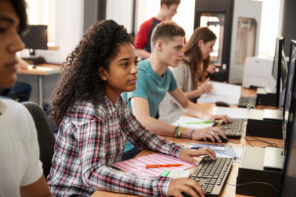 Students working in a computer lab