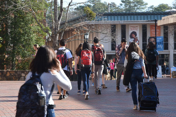 Students walking on campus